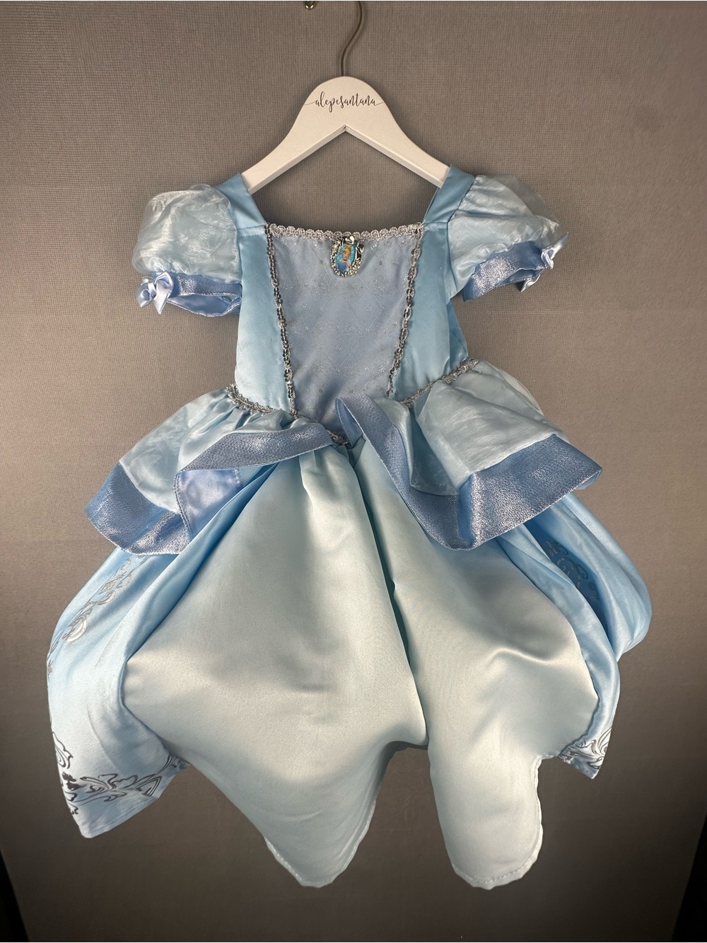 Cinderella Princess Costume Dress Girls Blue Satin Puff Sleeve Sparkle